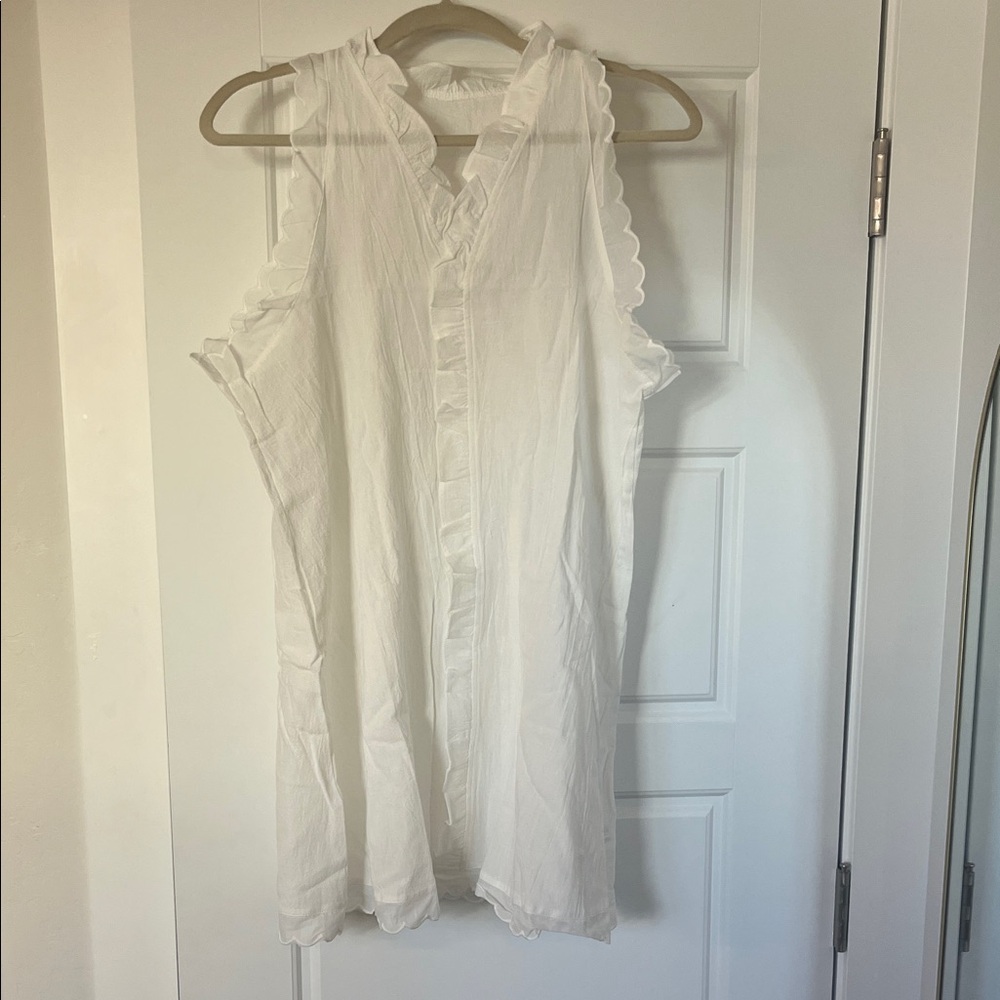 White Ruffled Sleeveless linen dress